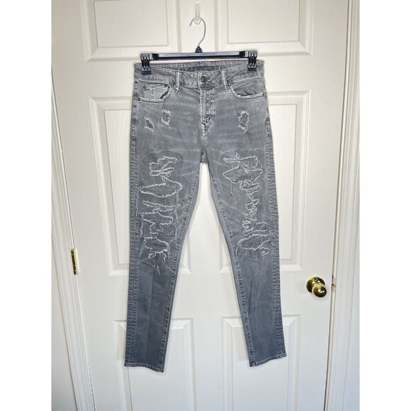 American Eagle Jeans 30x34 Gray AirFlex Distressed Athletic Skinny Men’s Indie - Picture 1 of 5